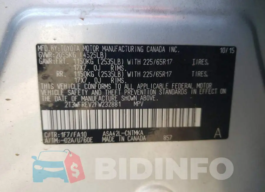2T3WFREV2FW232881 Photo# 13