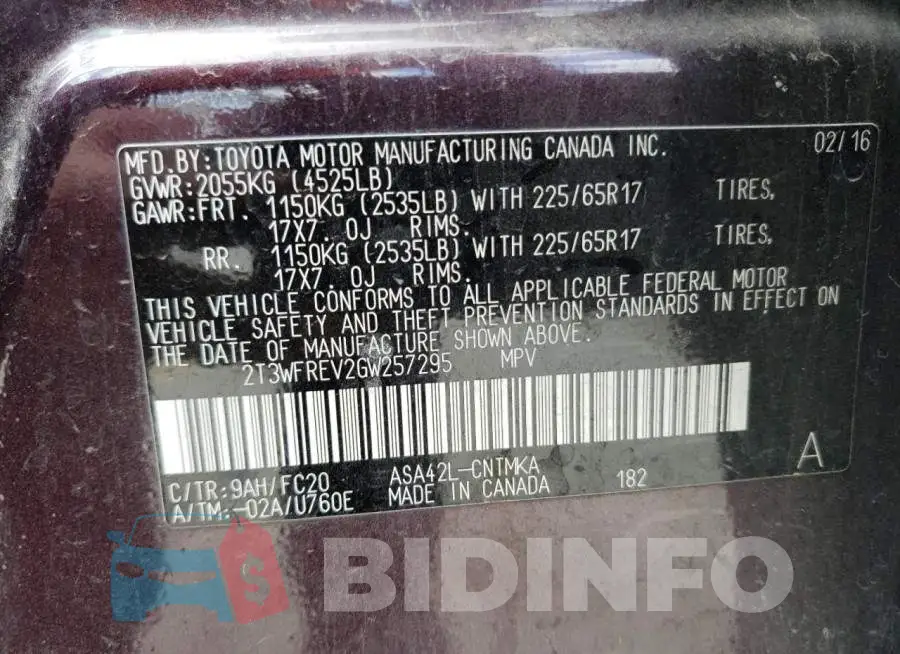 2T3WFREV2GW257295 Photo# 12