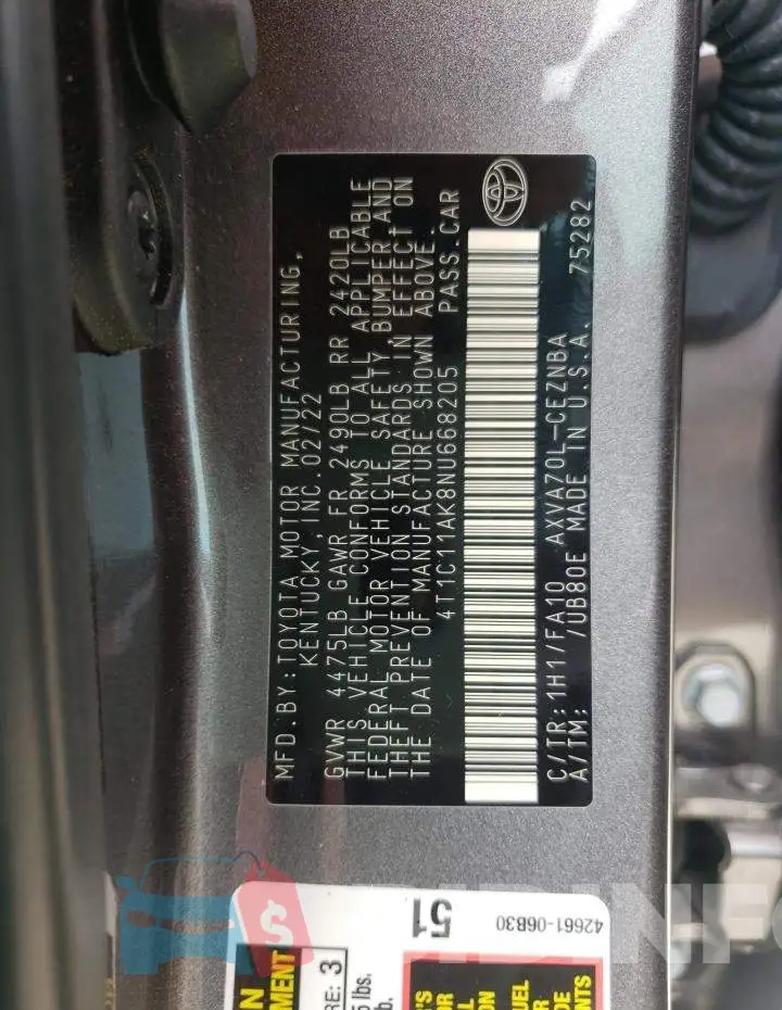 4T1C11AK8NU668205 Photo# 13