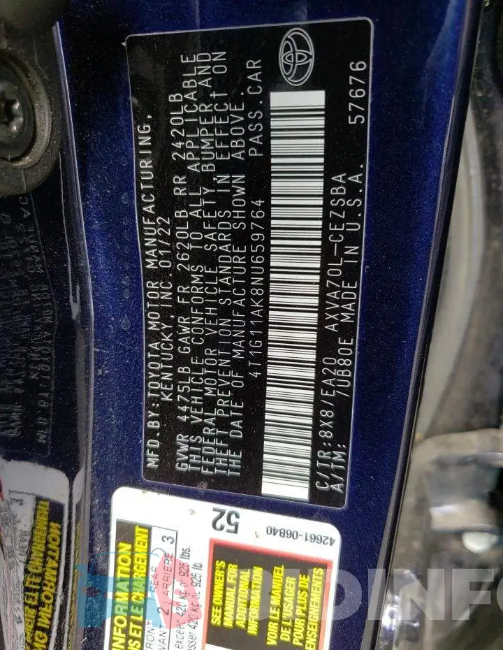 4T1G11AK8NU659764 Photo# 12