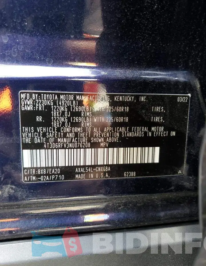 4T3D6RFV3NU076208 Photo# 14