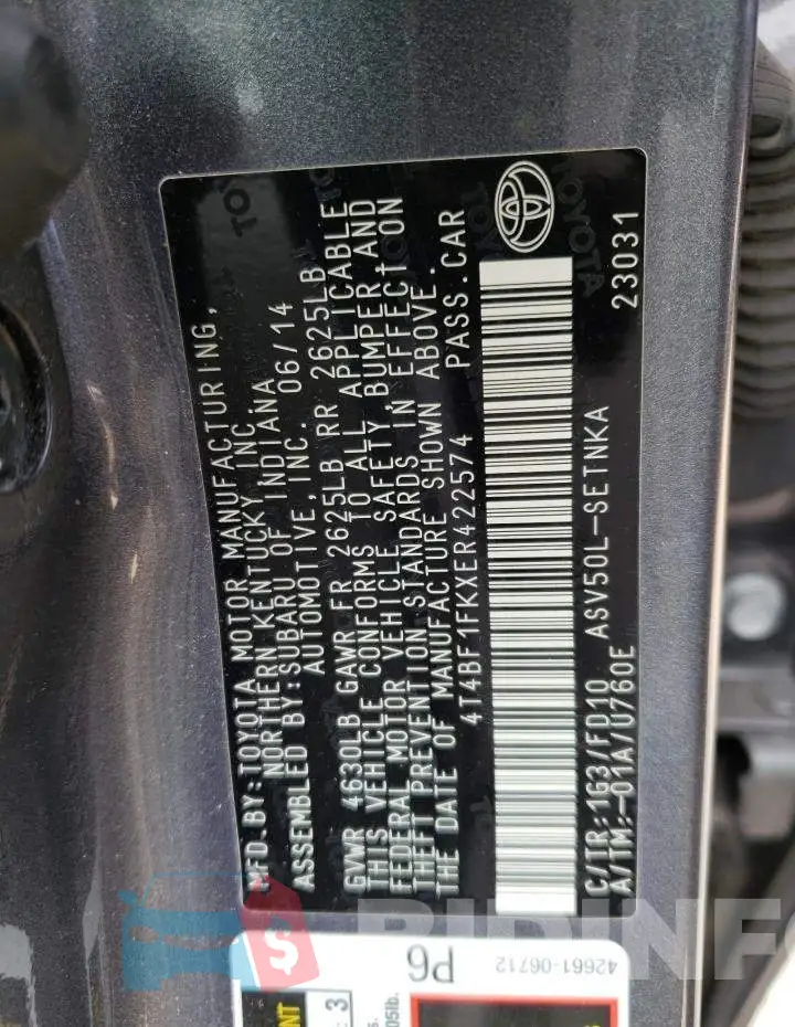 4T4BF1FKXER422574 Photo# 12
