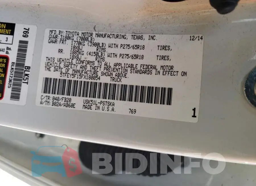 5TFEY5F15FX180054 Photo# 12