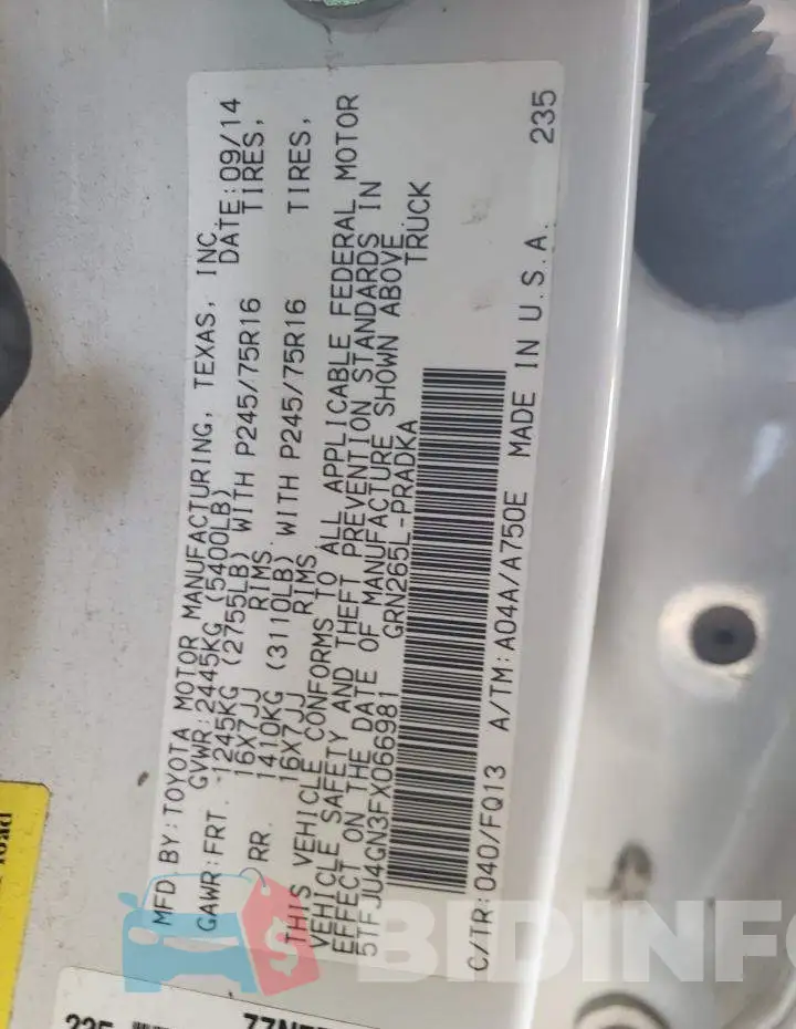 5TFJU4GN3FX066981 Photo# 12
