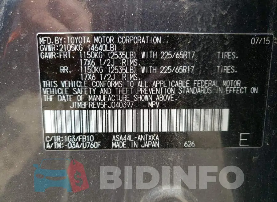 JTMBFREV5FJ040397 Photo# 13