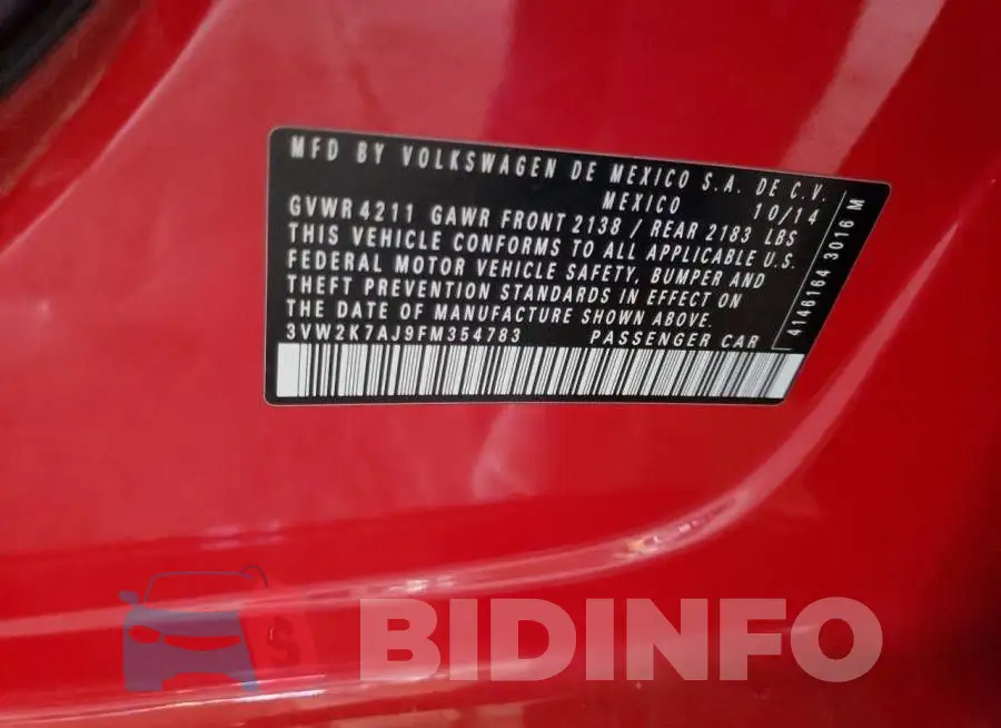 3VW2K7AJ9FM354783 Photo# 12