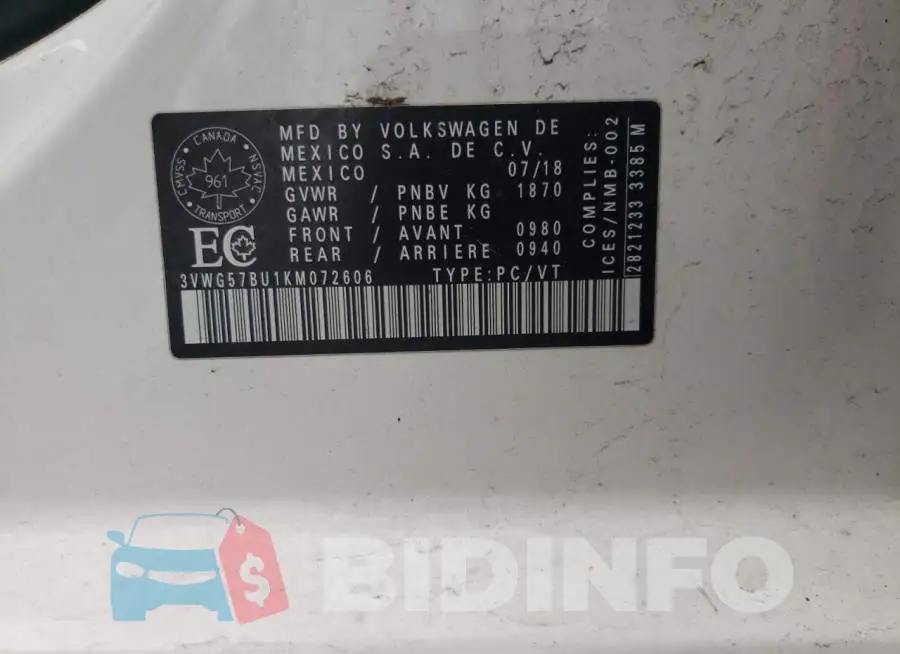 3VWG57BU1KM072606 Photo# 12