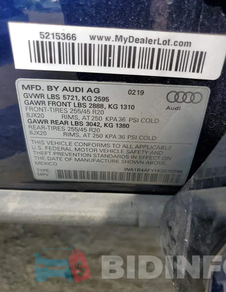 WA1B4AFY1K2070348 Photo# 12
