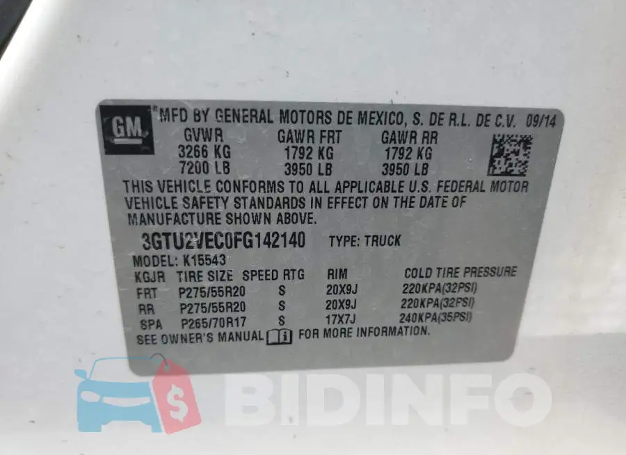 3GTU2VEC0FG142140 Photo# 12
