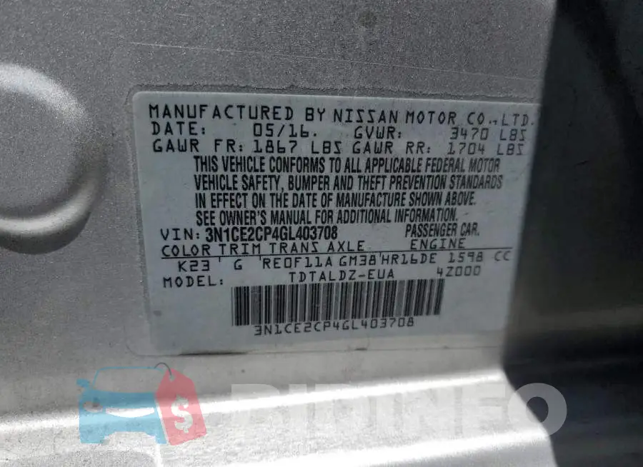 3N1CE2CP4GL403708 Photo# 12