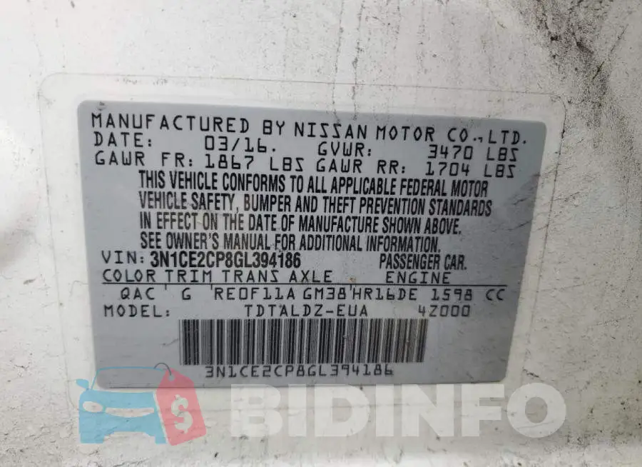 3N1CE2CP8GL394186 Photo# 13