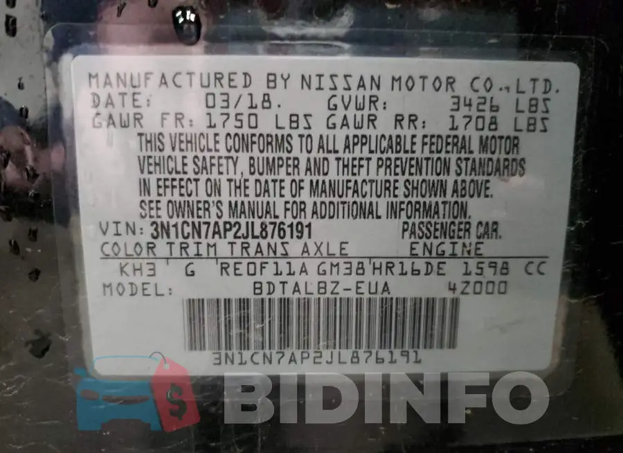 3N1CN7AP2JL876191 Photo# 13