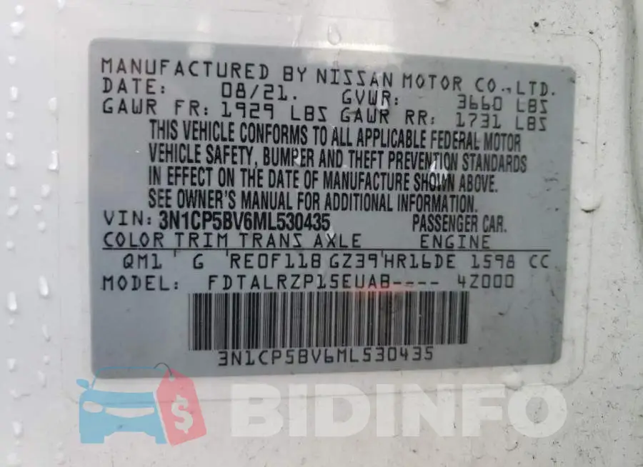 3N1CP5BV6ML530435 Photo# 12