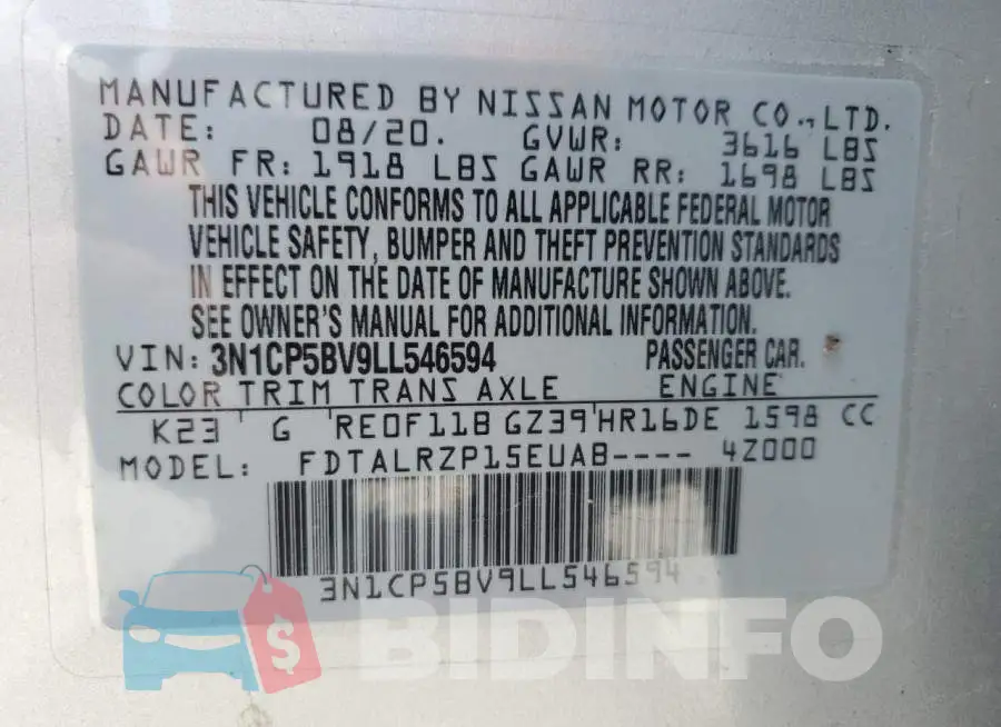 3N1CP5BV9LL546594 Photo# 13