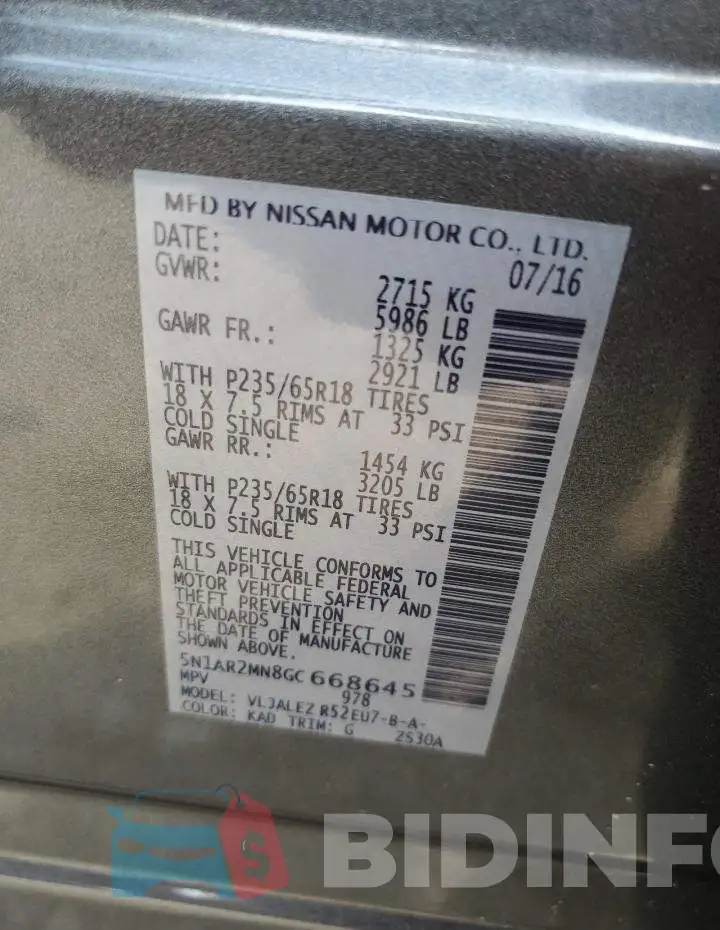 5N1AR2MN8GC668645 Photo# 13