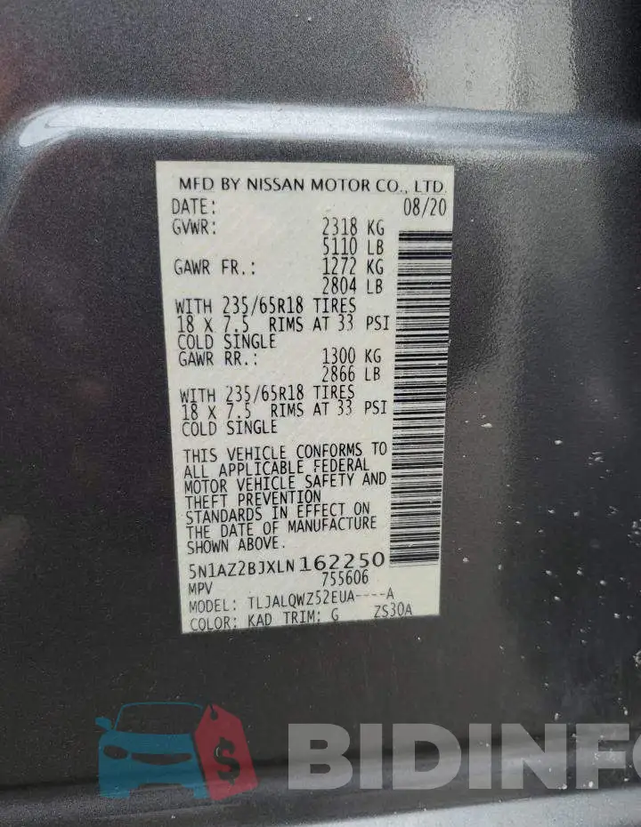 5N1AZ2BJXLN162250 Photo# 14