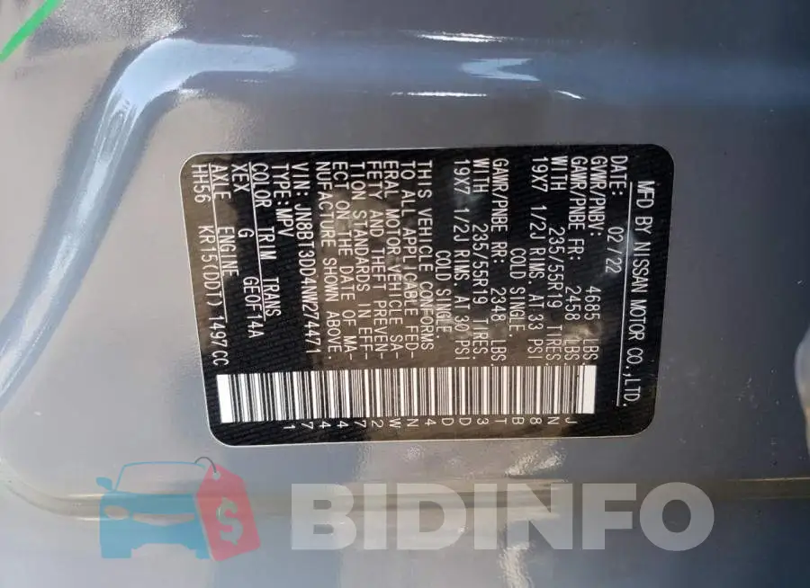 JN8BT3DD4NW274471 Photo# 13