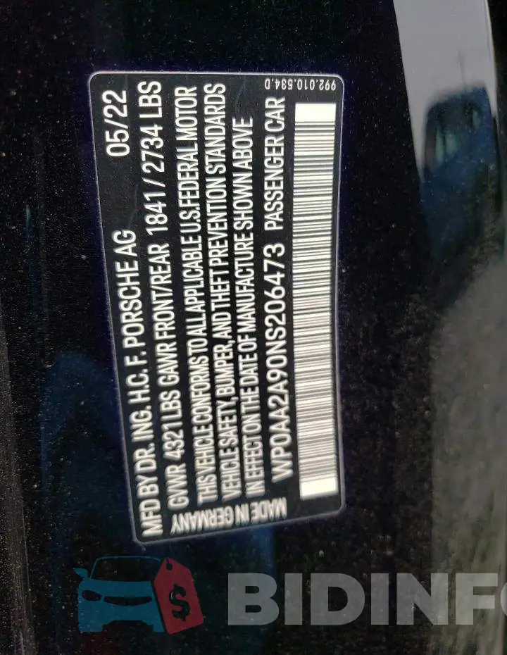 WP0AA2A90NS206473 Photo# 13