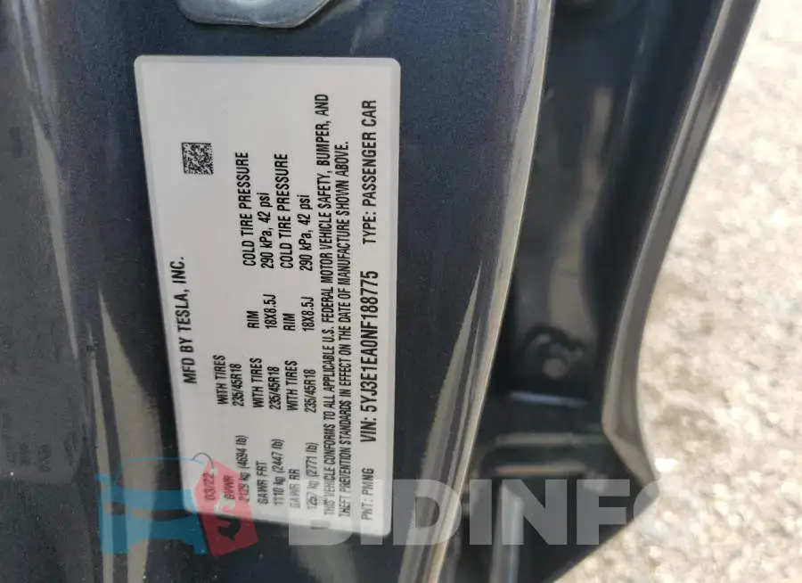 5YJ3E1EA0NF188775 Photo# 13