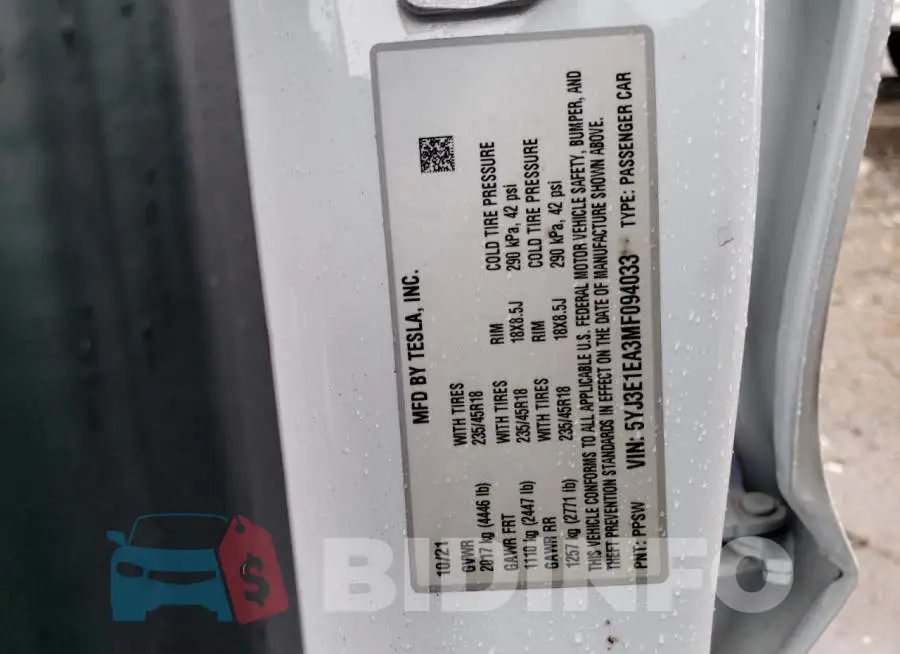 5YJ3E1EA3MF094033 Photo# 12