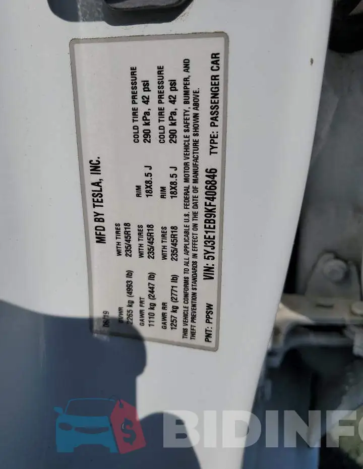 5YJ3E1EB9KF406846 Photo# 12