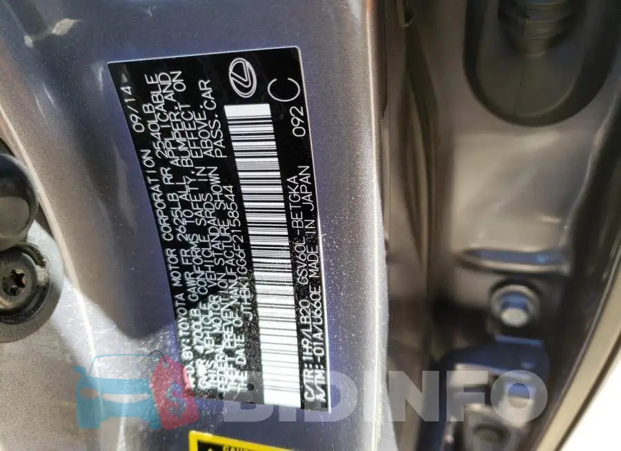 JTHBK1GG6F2158544 Photo# 13