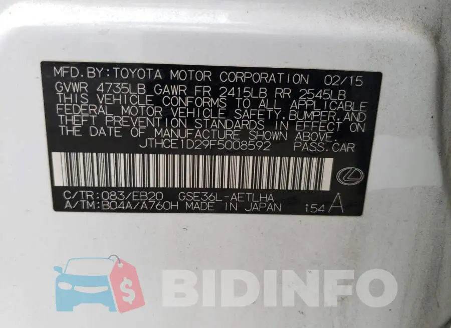 JTHCE1D29F5008592 Photo# 12