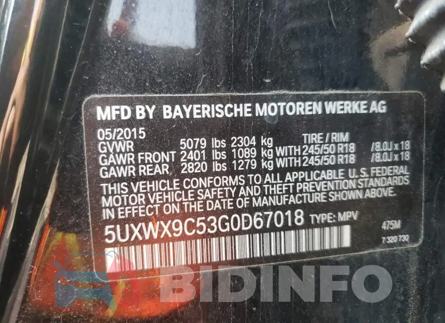 5UXWX9C53G0D67018 Photo# 13