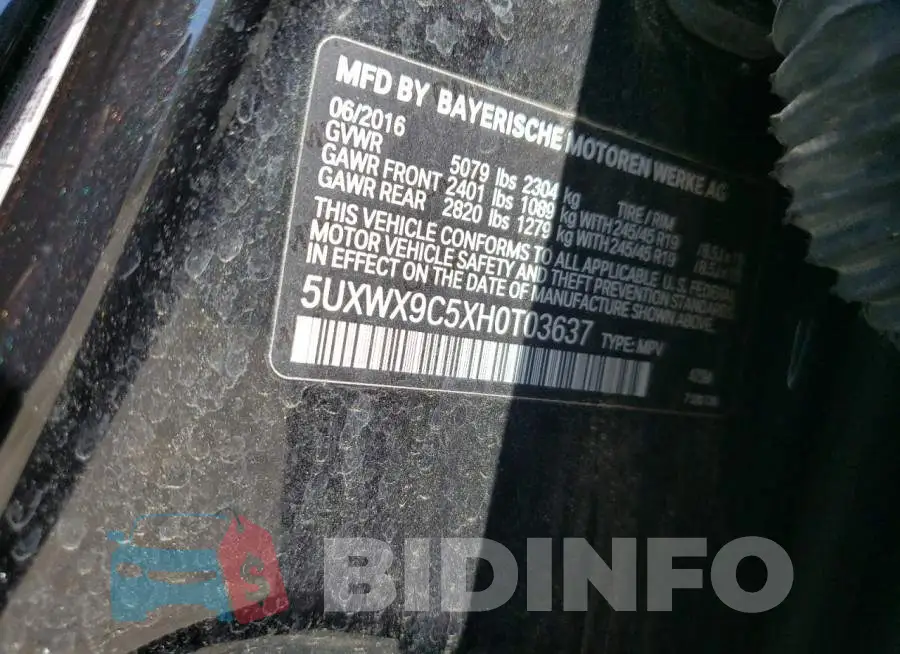 5UXWX9C5XH0T03637 Photo# 13