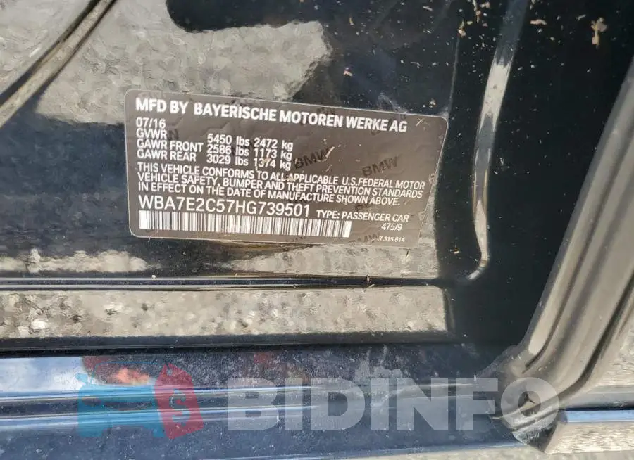 WBA7E2C57HG739501 Photo# 12