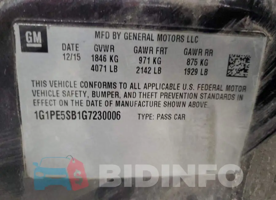 1G1PE5SB1G7230006 Photo# 12
