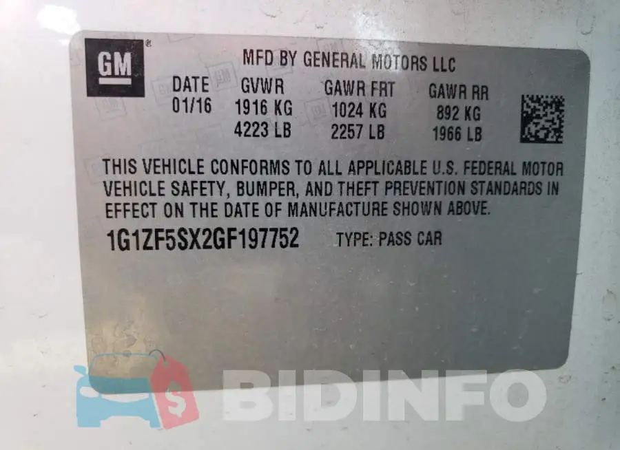 1G1ZF5SX2GF197752 Photo# 13