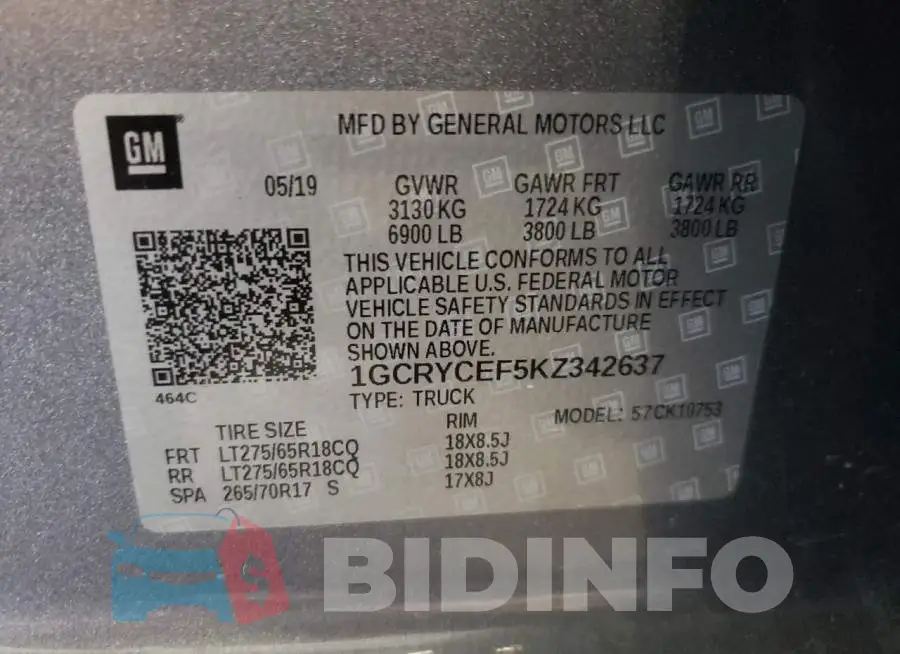 1GCRYCEF5KZ342637 Photo# 12
