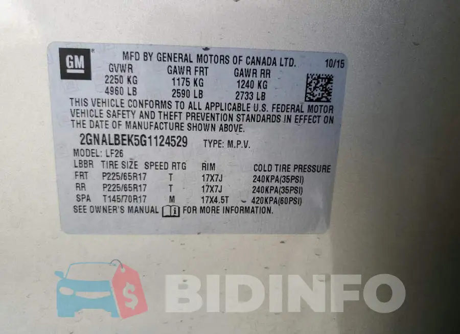 2GNALBEK5G1124529 Photo# 13