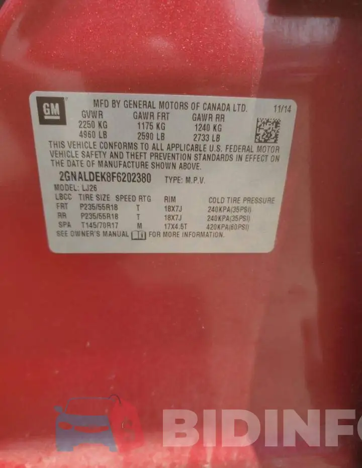 2GNALDEK8F6202380 Photo# 12