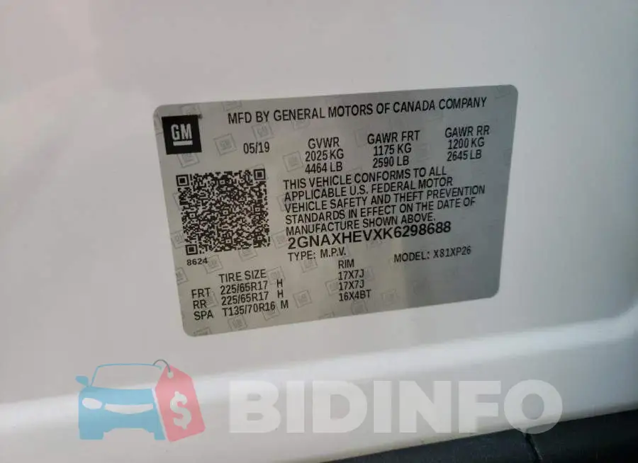 2GNAXHEVXK6298688 Photo# 13