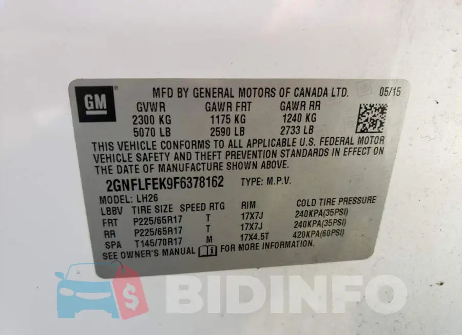 2GNFLFEK9F6378162 Photo# 12