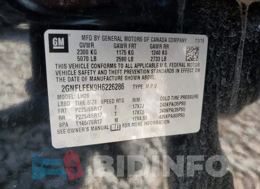2GNFLFEK9H6226286 Photo# 13