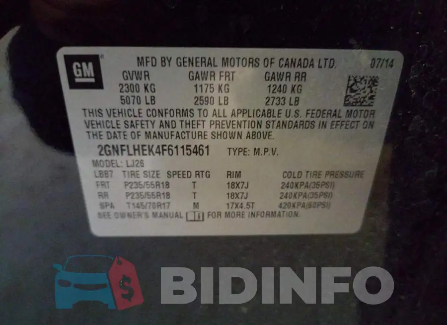 2GNFLHEK4F6115461 Photo# 12