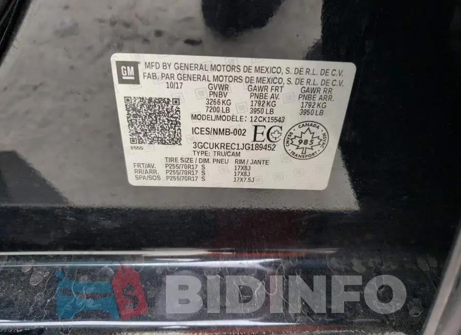 3GCUKREC1JG189452 Photo# 12