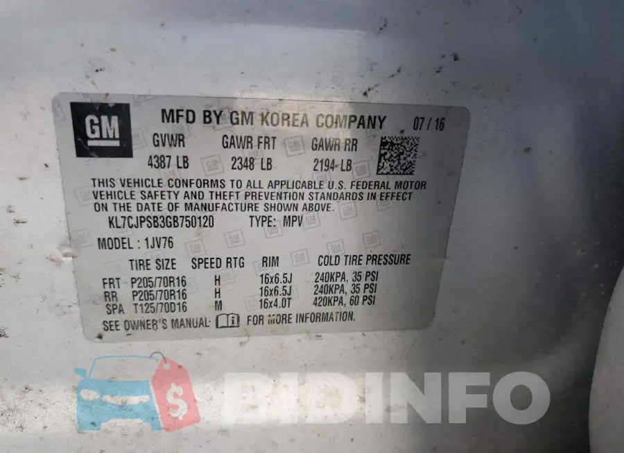 KL7CJPSB3GB750120 Photo# 13