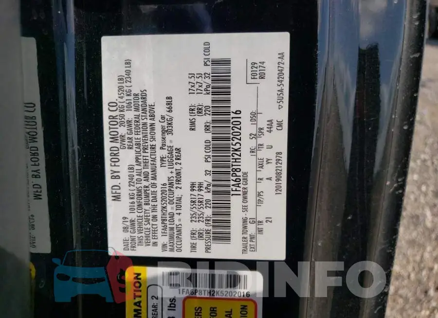 1FA6P8TH2K5202016 Photo# 12