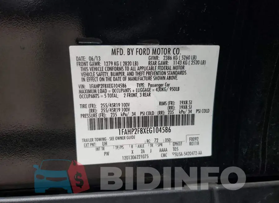 1FAHP2F8XEG104586 Photo# 12