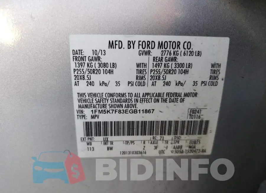 1FM5K7F83EGB11867 Photo# 13