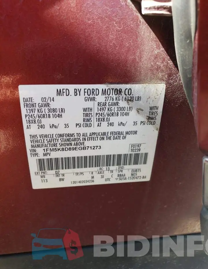 1FM5K8D89EGB71273 Photo# 13