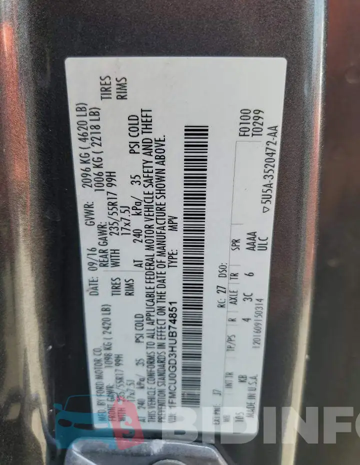1FMCU0GD3HUB74851 Photo# 13