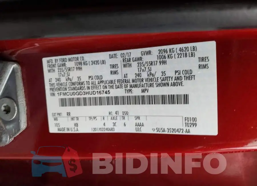 1FMCU0GD3HUD16745 Photo# 13