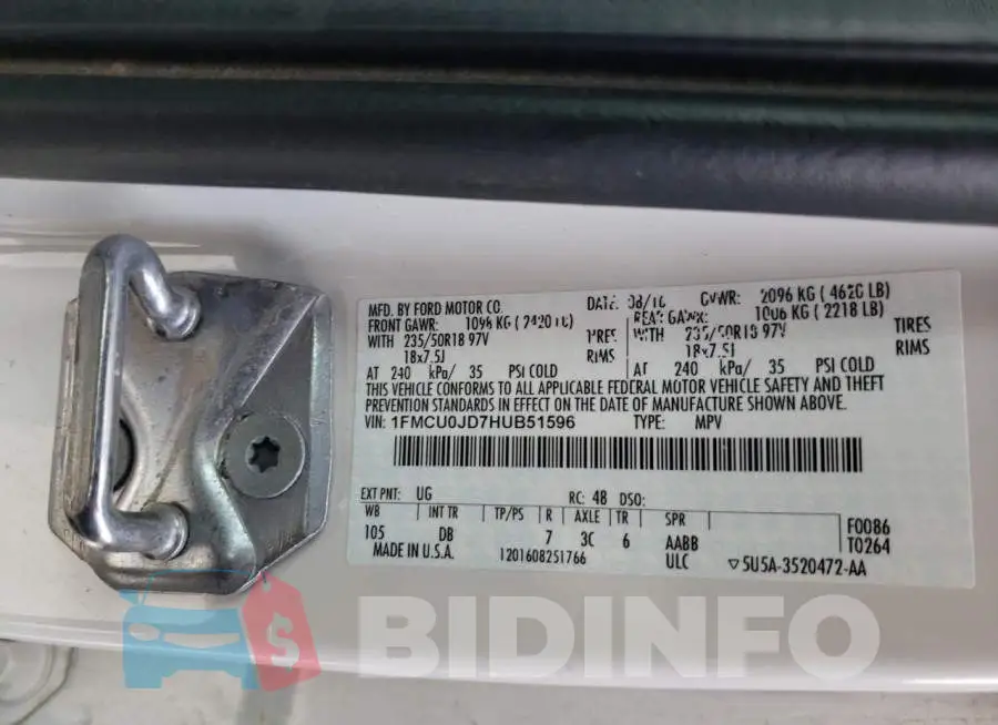 1FMCU0JD7HUB51596 Photo# 13