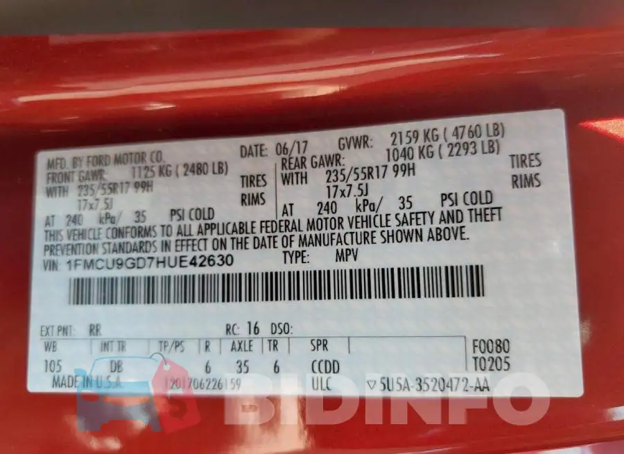 1FMCU9GD7HUE42630 Photo# 13