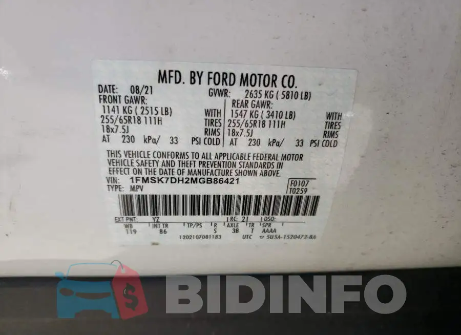 1FMSK7DH2MGB86421 Photo# 13